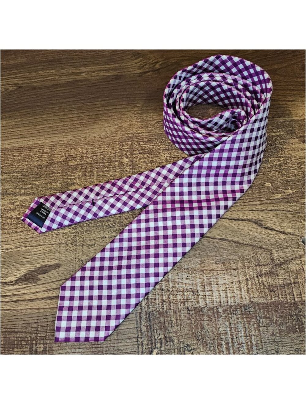 Banana Republic 100% Silk Narrow Skinny Tie Gingham Check Plaid Lilac White